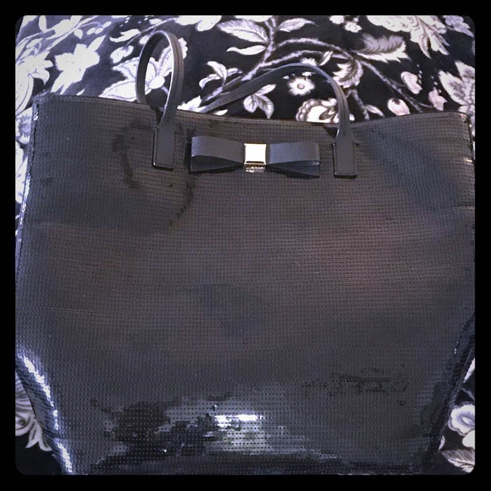 kate spade sequined large tote with black/gold bow